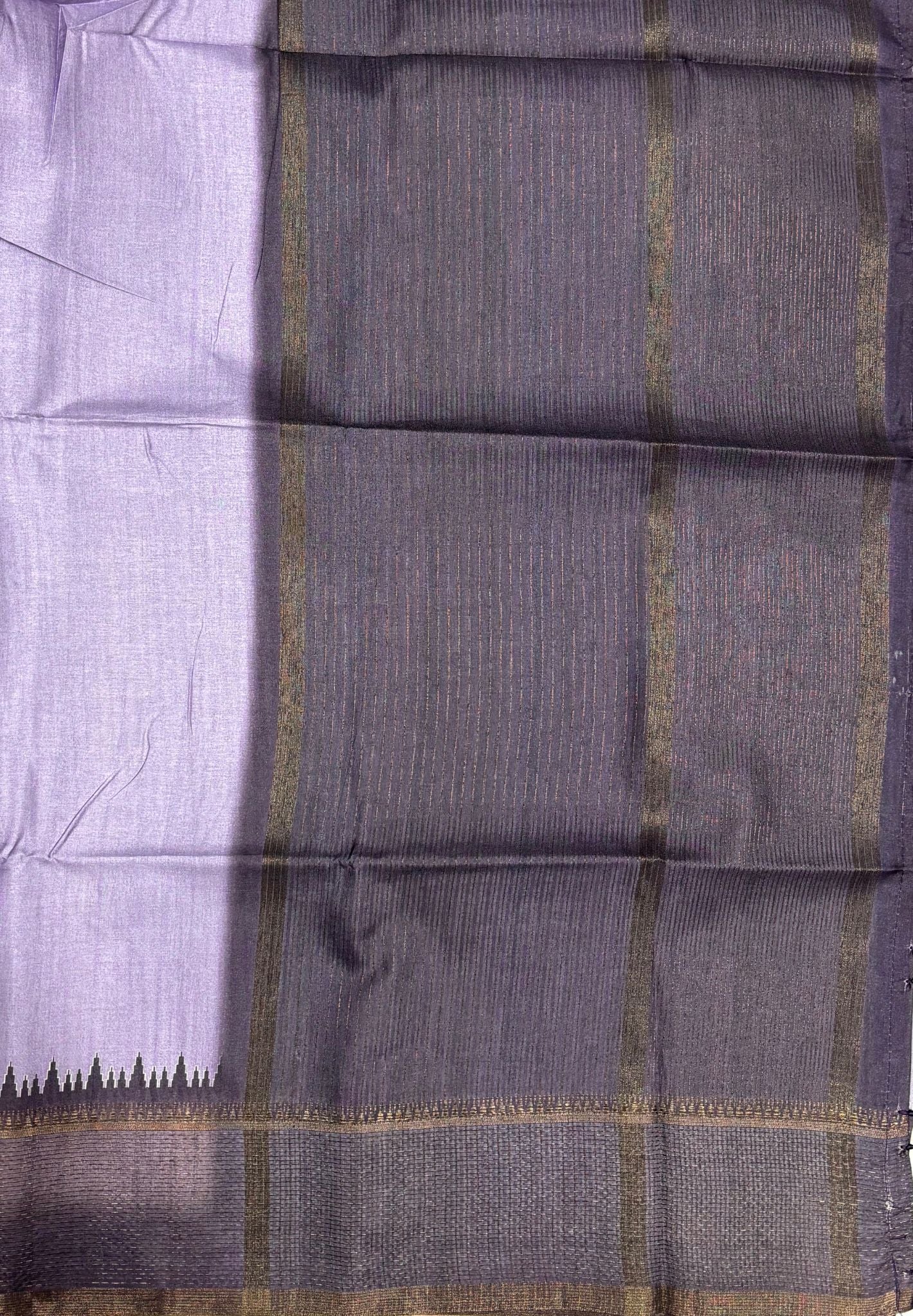 Semi Tussar Saree-Lavender with Antique Zari Border