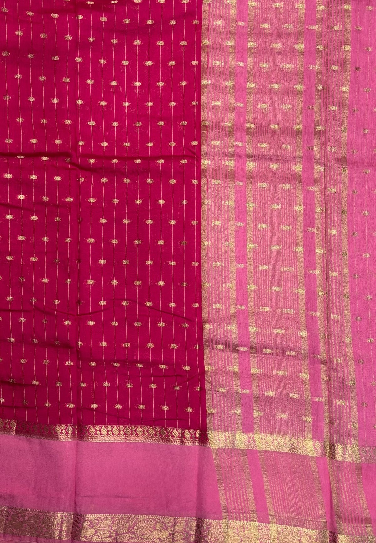 Banarasi Tussar Saree-Rani Pink in Retpet Zari Border