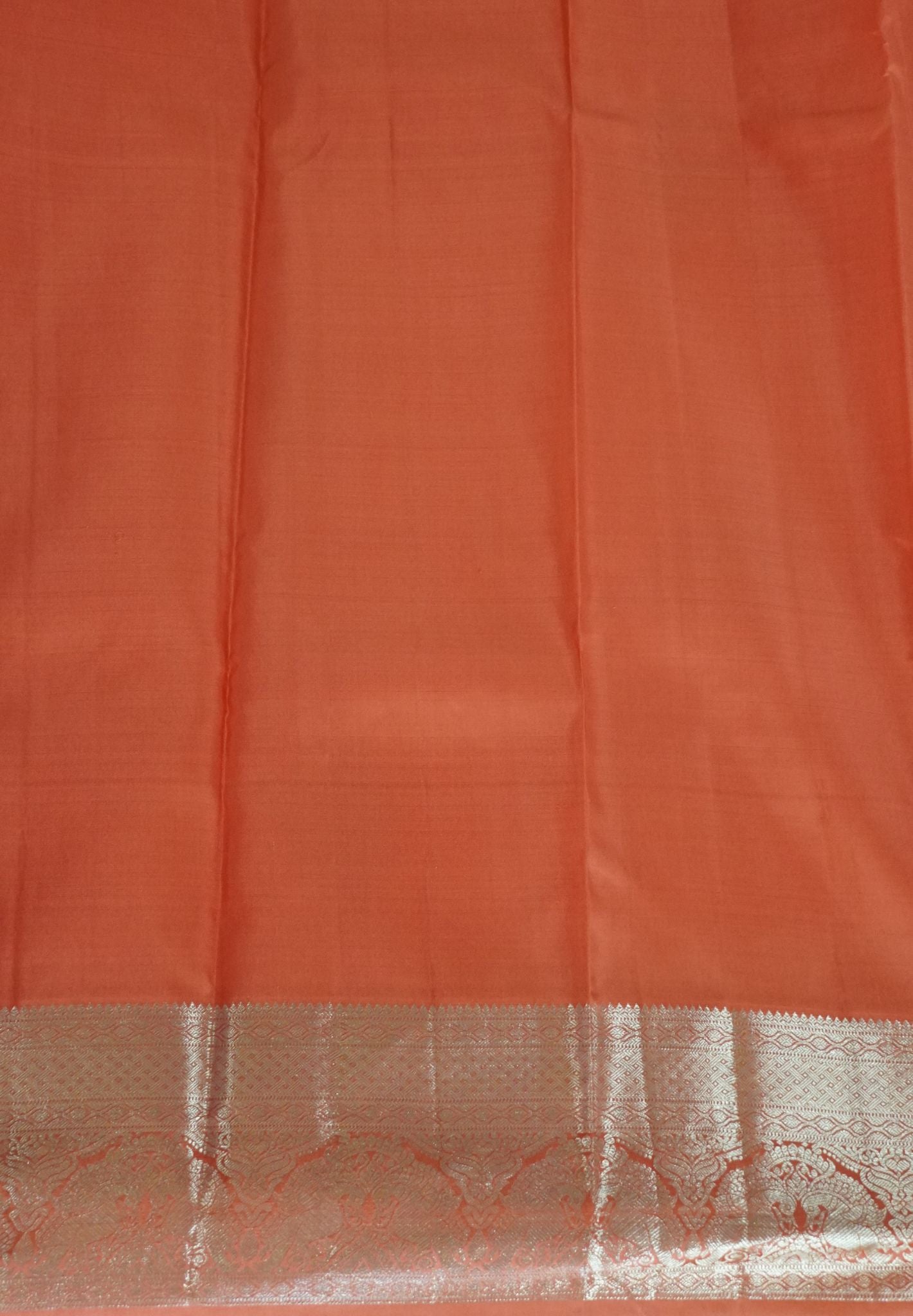 Pure Kanchipuram Silk Saree-Redish Peach in Silver Zari