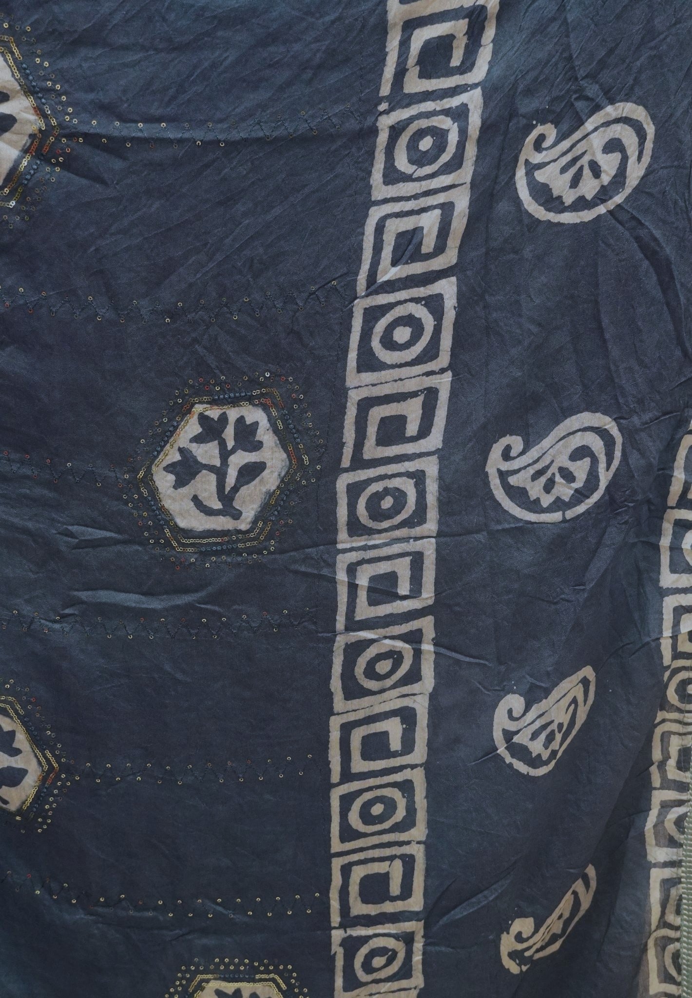 Batick Cotton Saree- Metallic Blue with Sequence Work