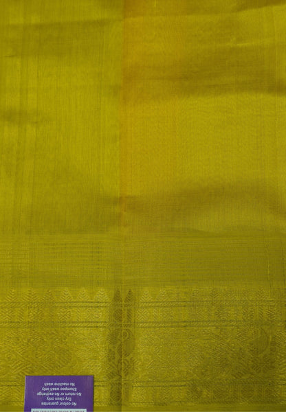 Pure Silk Cotton Saree-Peach Pink in Golden Zari Checks with Contrast Border