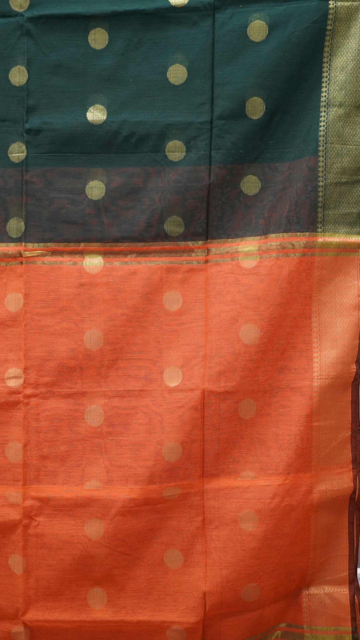 Maheswari Cotton Saree Round Butta-Bottle Green