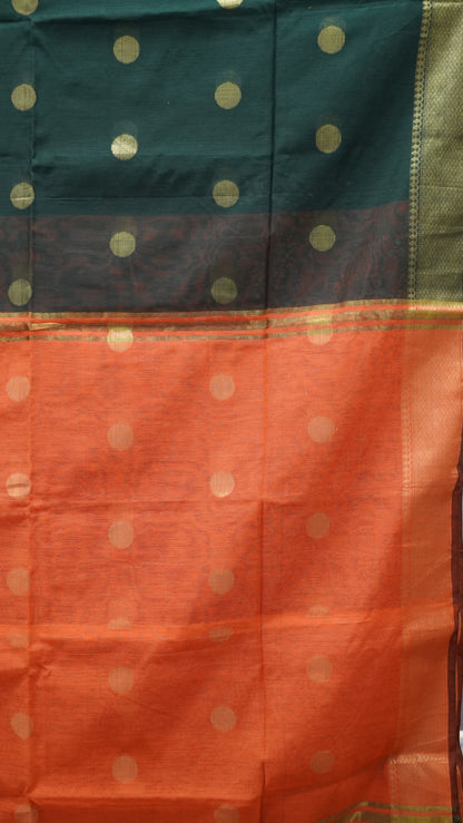 Maheswari Cotton Saree Round Butta-Bottle Green