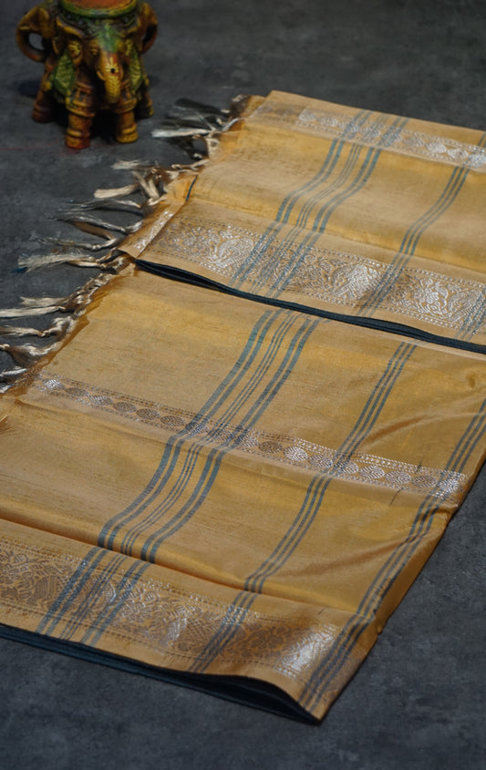Vazhai Naaru Pattu Saree Vanasigaram Turquoise Blue to Sandal