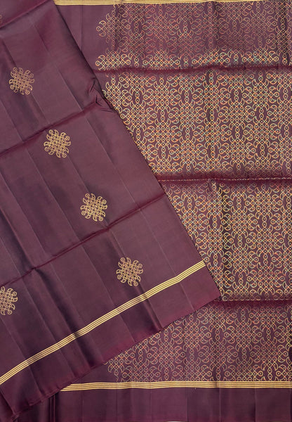 Pure Kanchipuram Silk Saree-Arakku With Kolam Zari Border
