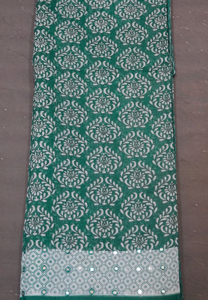 Supernet Kota Cotton Saree-Green with Mirror Work