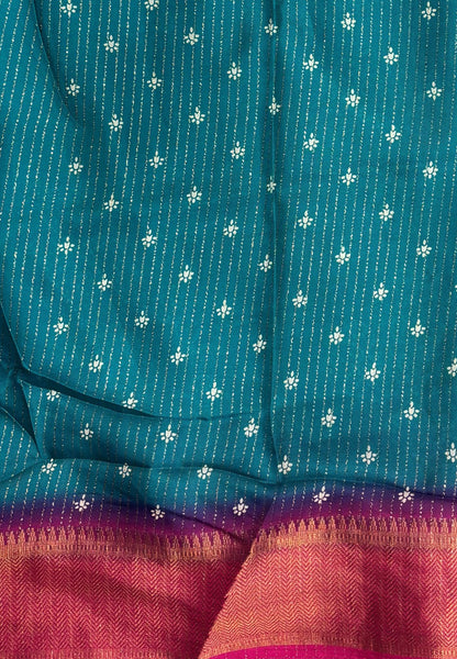 Semi Dola Silk Saree-Ramar Green In Floral Dotwork Border