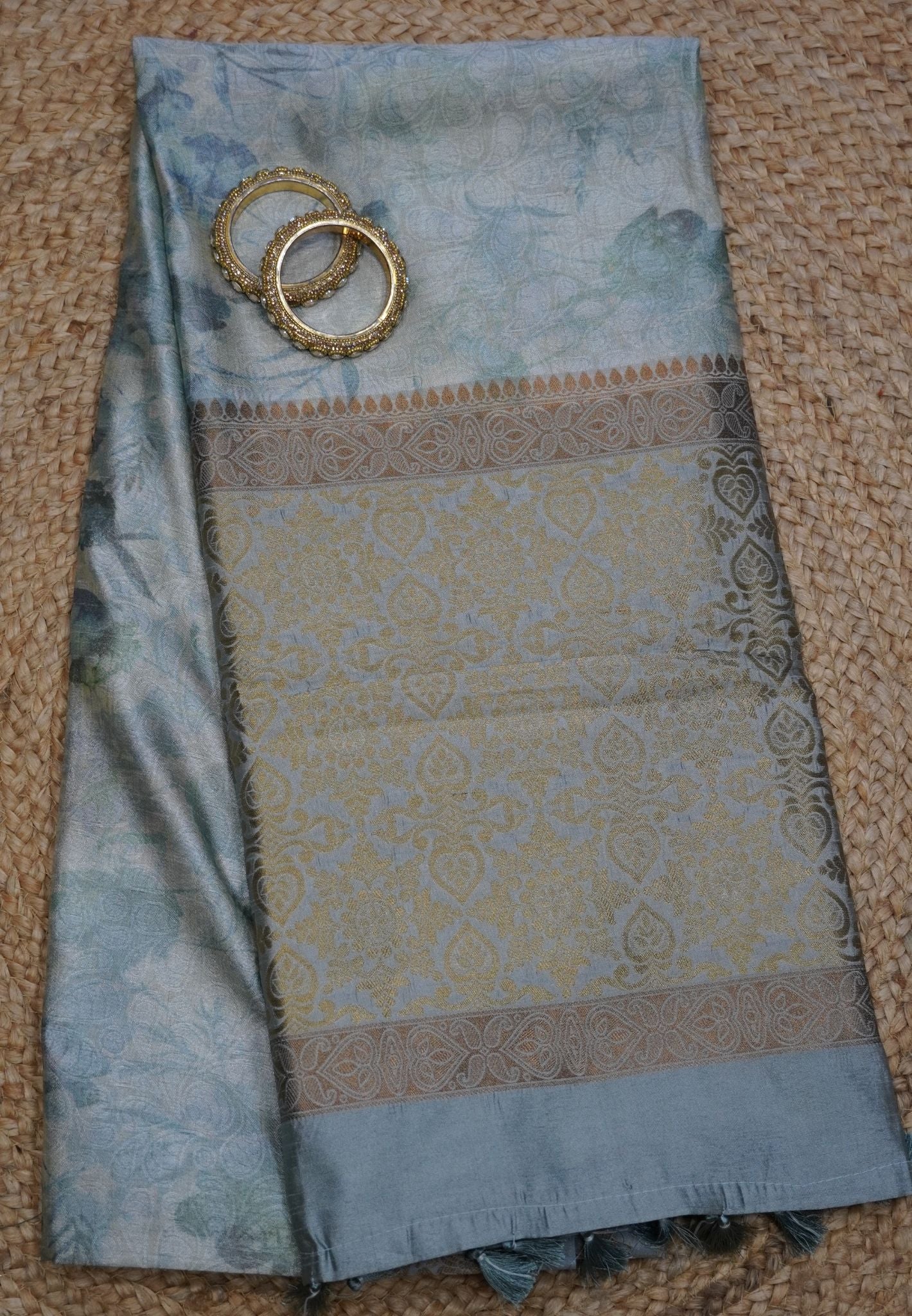Tissue Tussar Saree-Metallic Blue