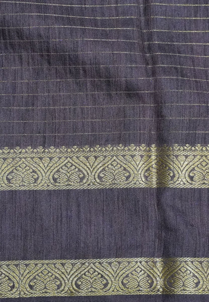 Semi Raw Silk Saree – Classic Zari Stripes - Brown
