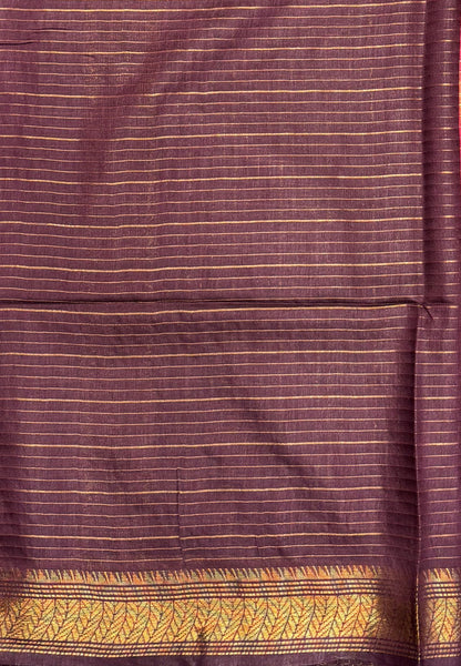 Semi Bhagalpur Tussar Saree-Rani pink in Zari checks with Contrast Border