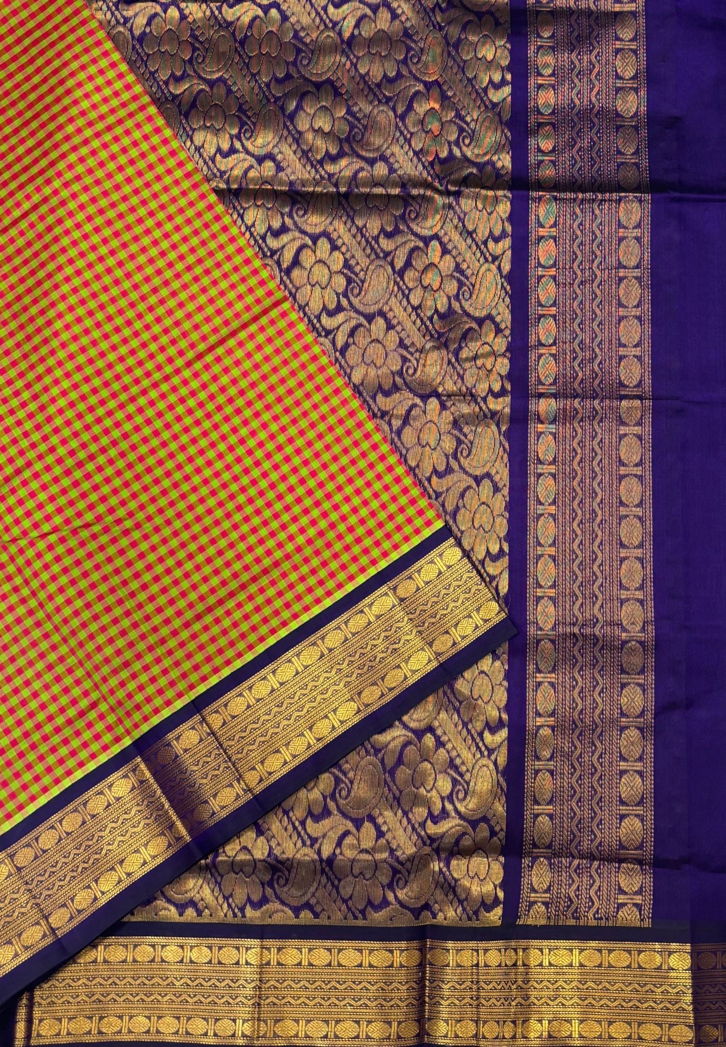 Pure Silk Cotton Saree-Olive Green In Kalyani Zari With Contrast Border