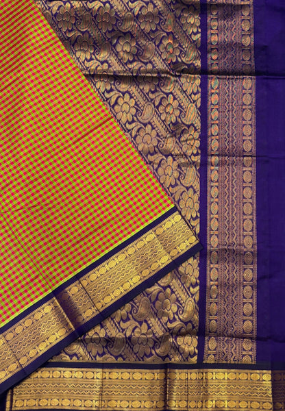 Pure Silk Cotton Saree-Olive Green In Kalyani Zari With Contrast Border