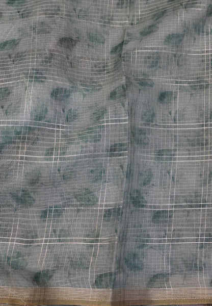 Linen Kota Saree - Light Blue with Floral Prints