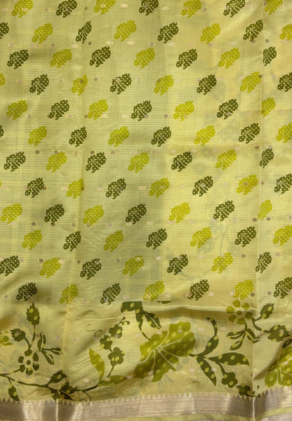 Soft Tussar Saree-Light Green In Floral Vine Border