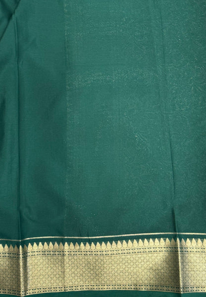 Art Mysore Silk Saree-Mustard-Green In Floral Zari With Contrast Border