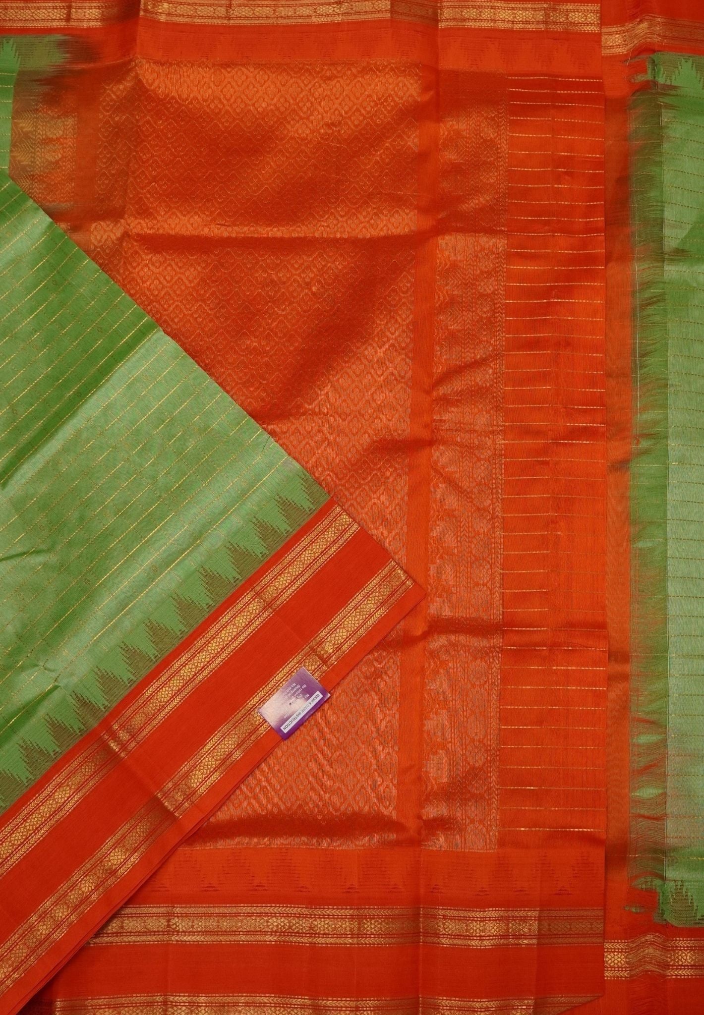Pure Silk Cotton Saree – Pista Green in Zari Checks with Retapet Border