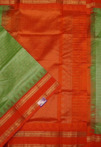 Pure Silk Cotton Saree – Pista Green in Zari Checks with Retapet Border