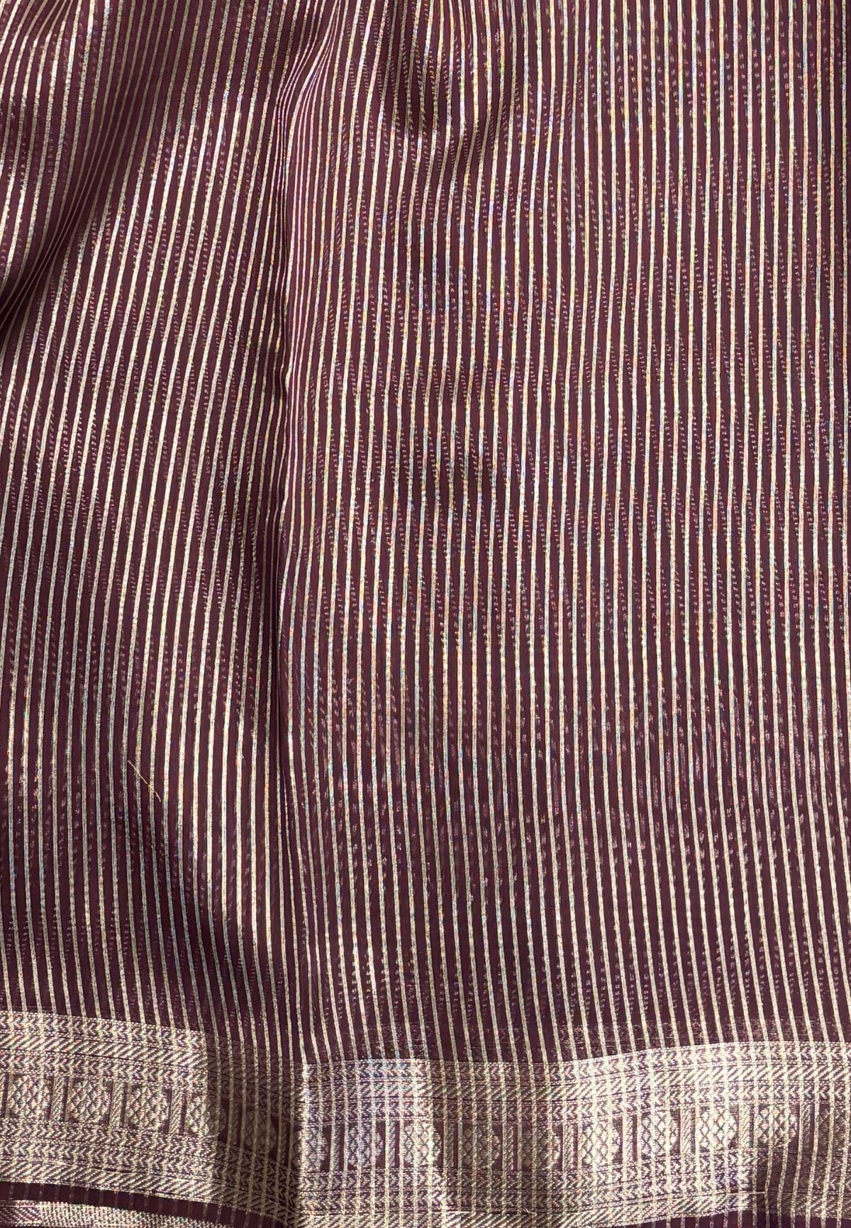 Chanderi Saree-Wine in Fine Stripe Zari Border