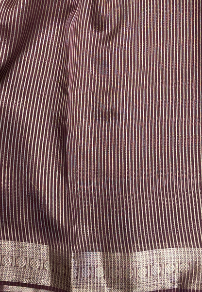 Chanderi Saree-Wine in Fine Stripe Zari Border