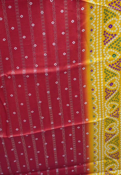 Dola Silk Saree-Red with Bandhini Print