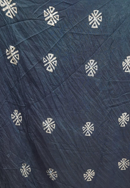 Batick Cotton Saree- Metallic Blue with Sequence Work