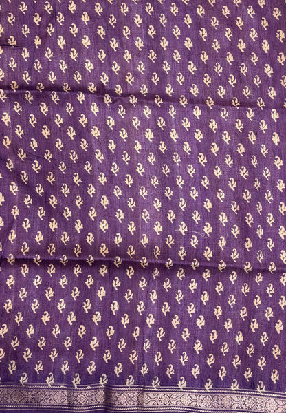Matka Tussar saree-Mustard in Checked Pattern with Temple Zari Border