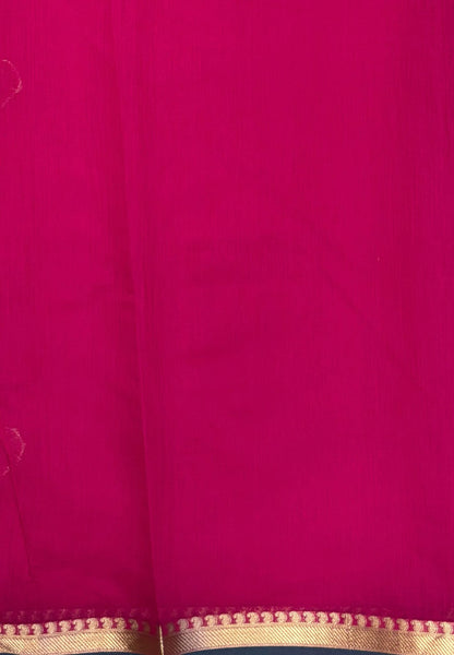 Semi Maheswari Saree-Rani Pink In Multi-Stripe Zari Border