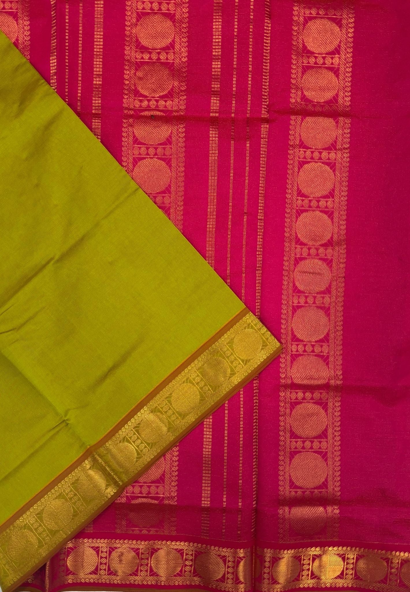 Silk Cotton Saree- Flourscent Green with Contrast Border in Vairaoosi