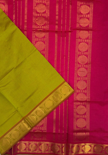 Silk Cotton Saree- Flourscent Green with Contrast Border in Vairaoosi