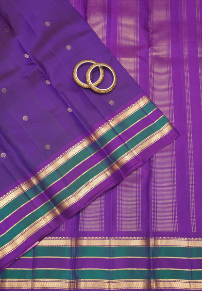 Pure Kanchipuram Silk Saree-Voilet Small Butta with Zari Border