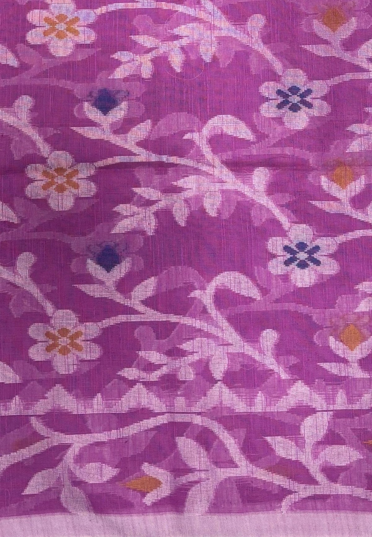 Dhakai Jamdhani Cotton Saree-Purple In Floral Vine Zari Border