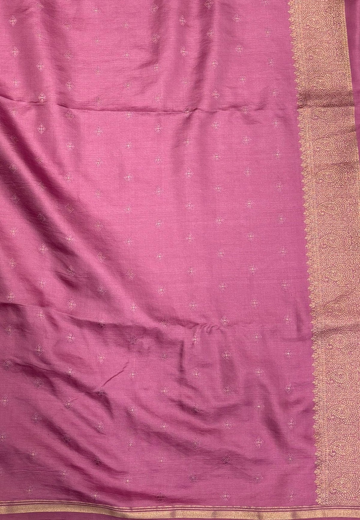 Gaji Silk Saree-Onion Pink in Paisley Jhumka Zari Border