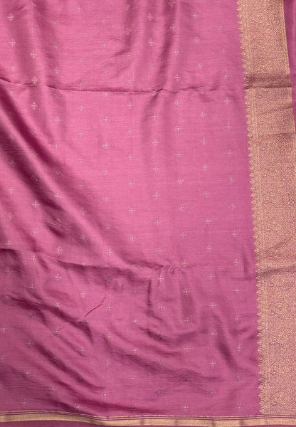 Gaji Silk Saree-Onion Pink in Paisley Jhumka Zari Border