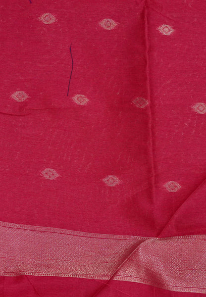 Semi Raw Silk Saree - Rani Pink in Kolam Pattern