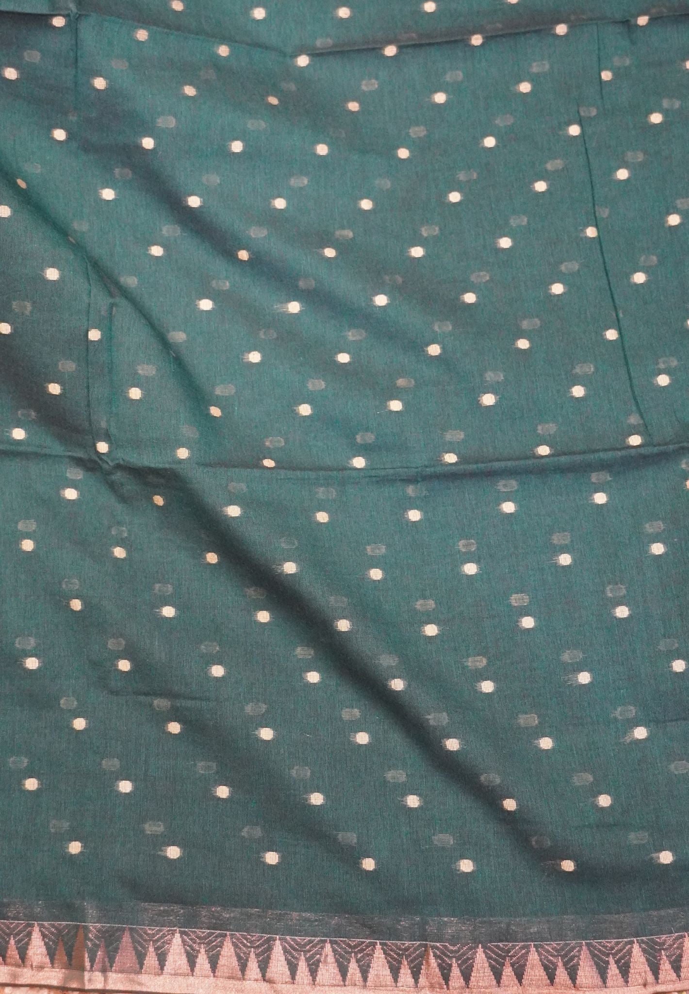 Handloom Cotton Saree-Peacock Green With Delicate Woven Buttas
