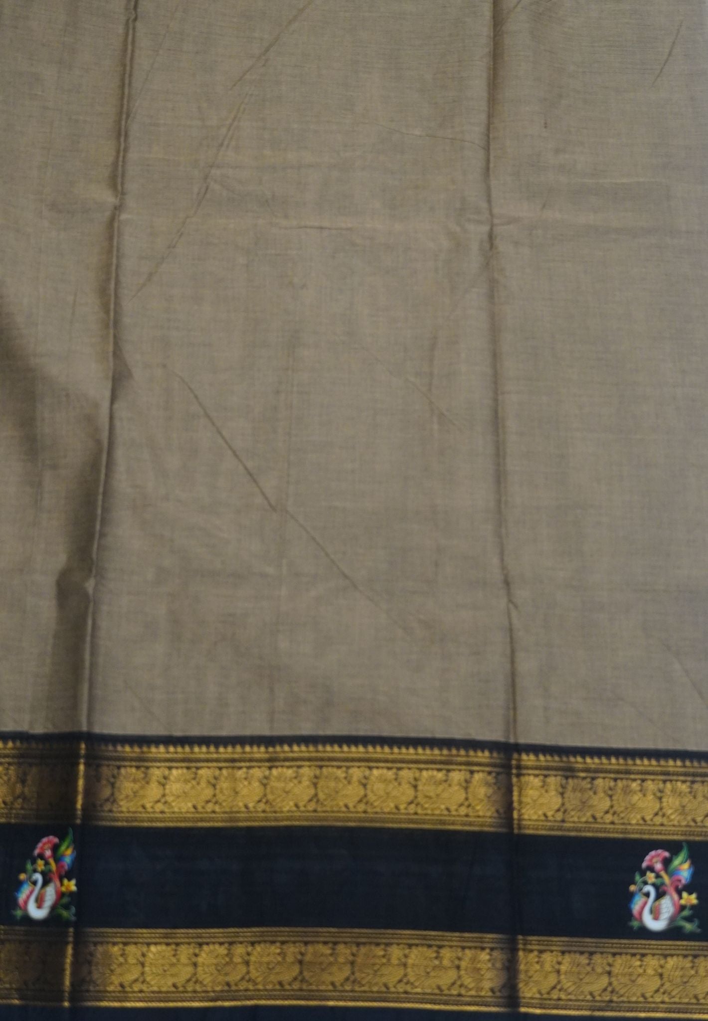 Chettinad Cotton Saree- Beige with Annam Tanjore Print