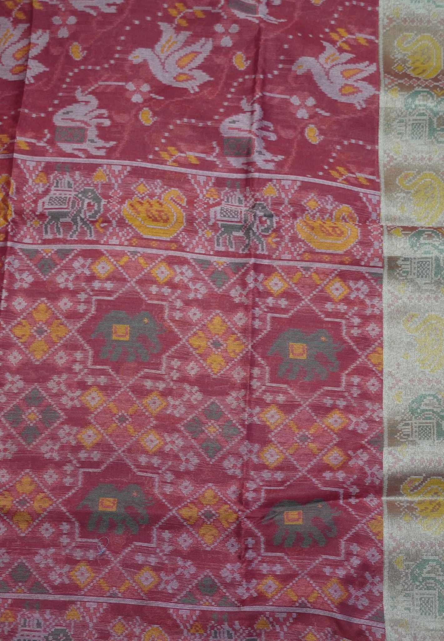 Raw Silk Saree - Red with Patola Print
