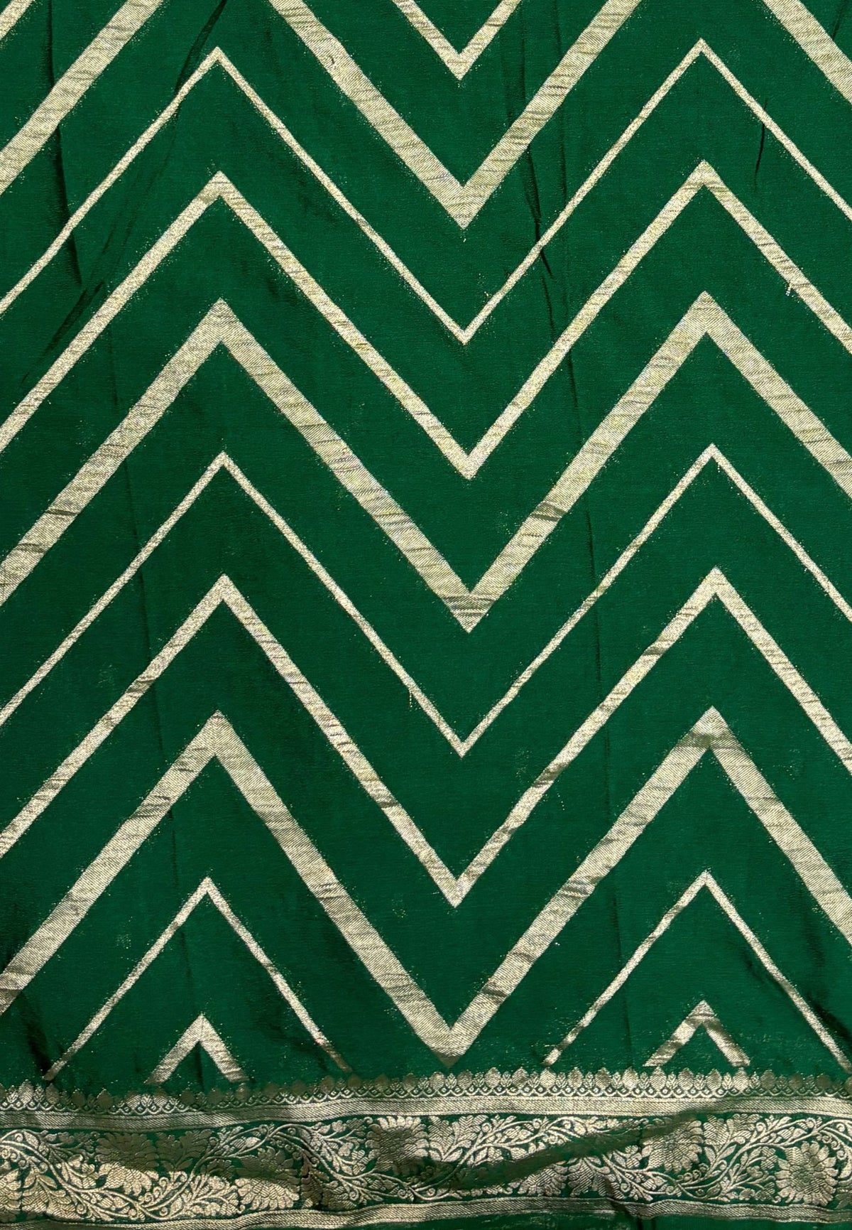 Chinon Silk Saree-Green with Antique Floral Border