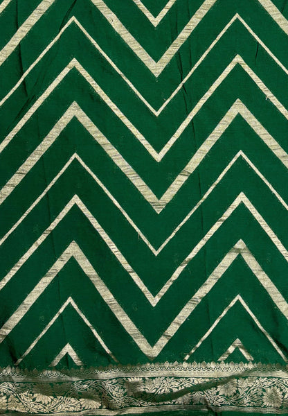 Chinon Silk Saree-Green with Antique Floral Border