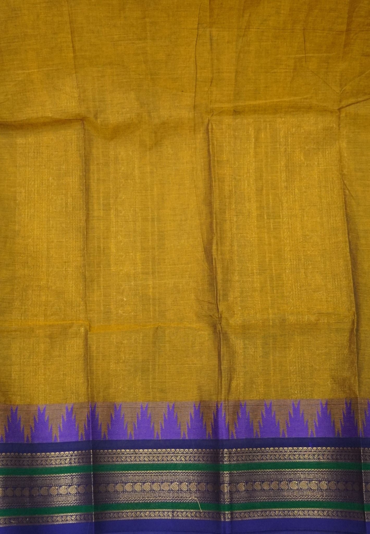 Chettinad Cotton Saree–Dark Mustard with Temple Border
