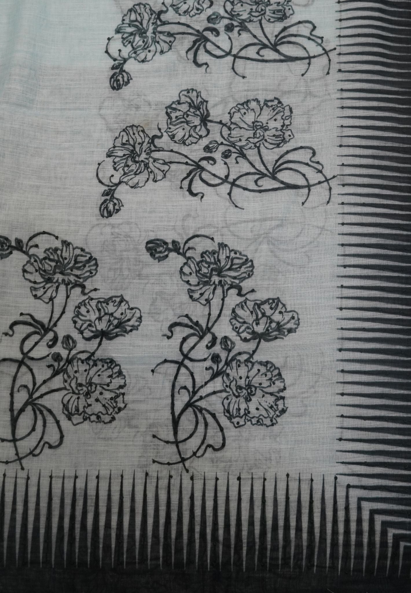 Linen Cotton Saree- Light Blue with French Knot
