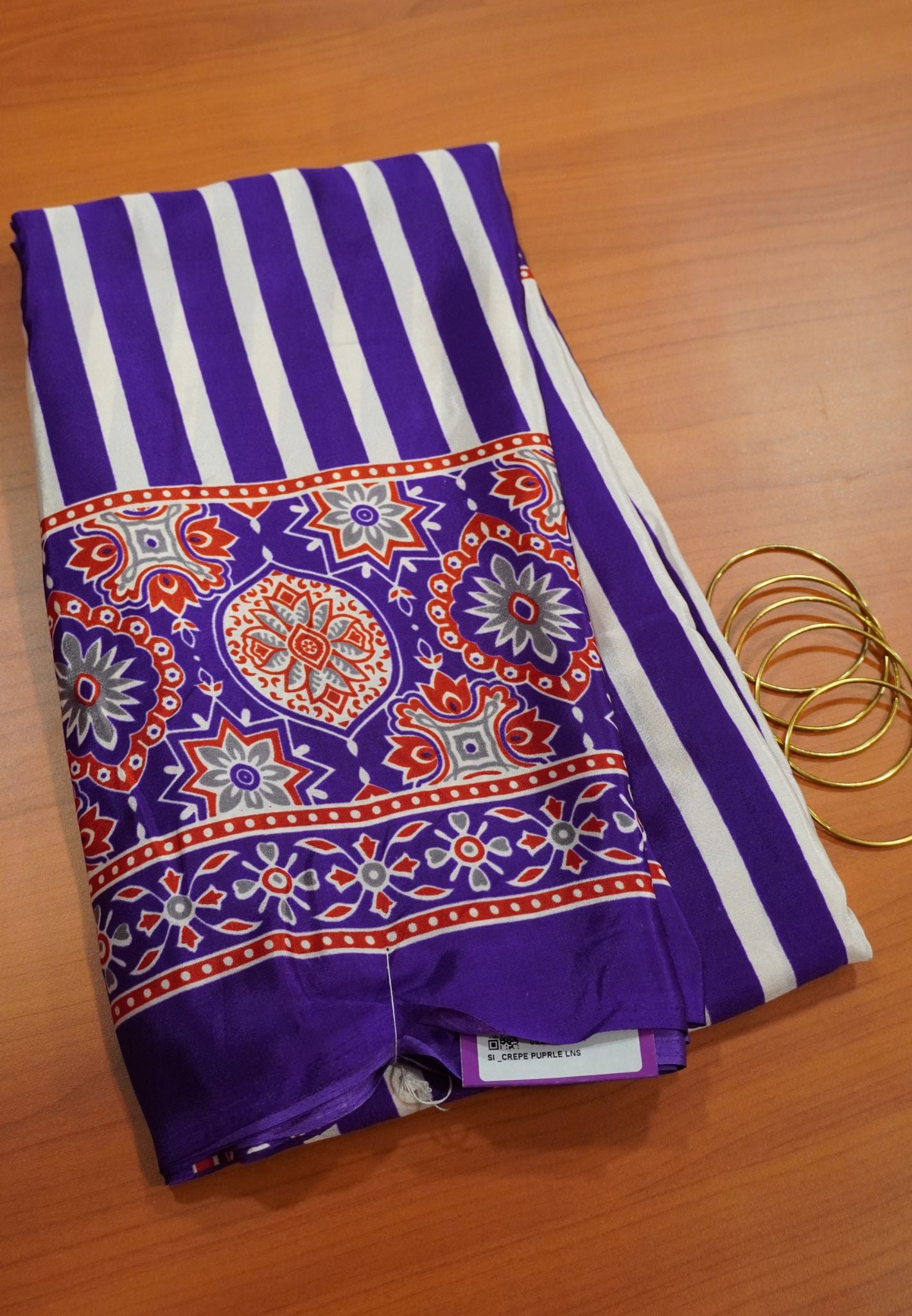 Crepe Saree - Purple Lines