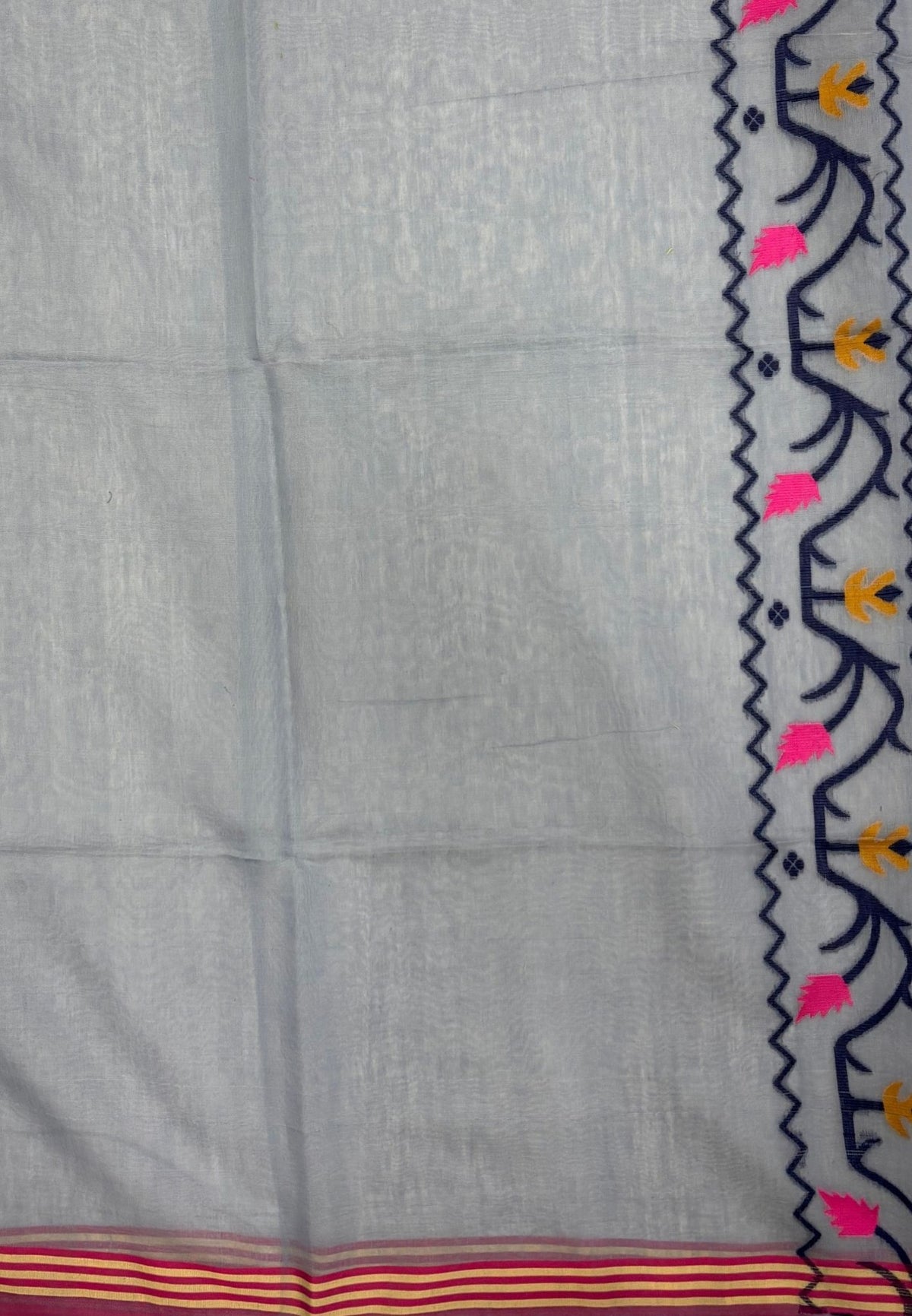 Handloom Cotton Saree-Water Blue In Lotus Floral Border