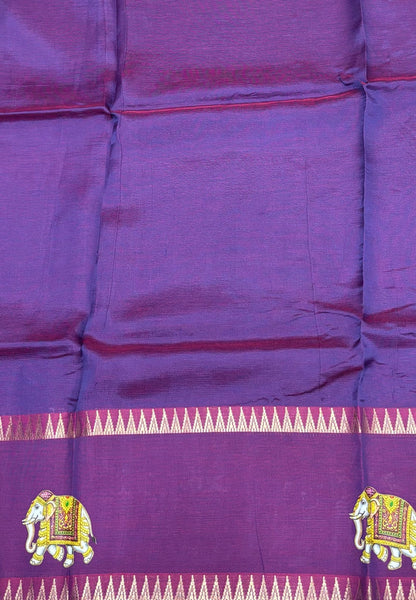 Pure Mangalgiri Silk Saree-Purple with Tanjore Print