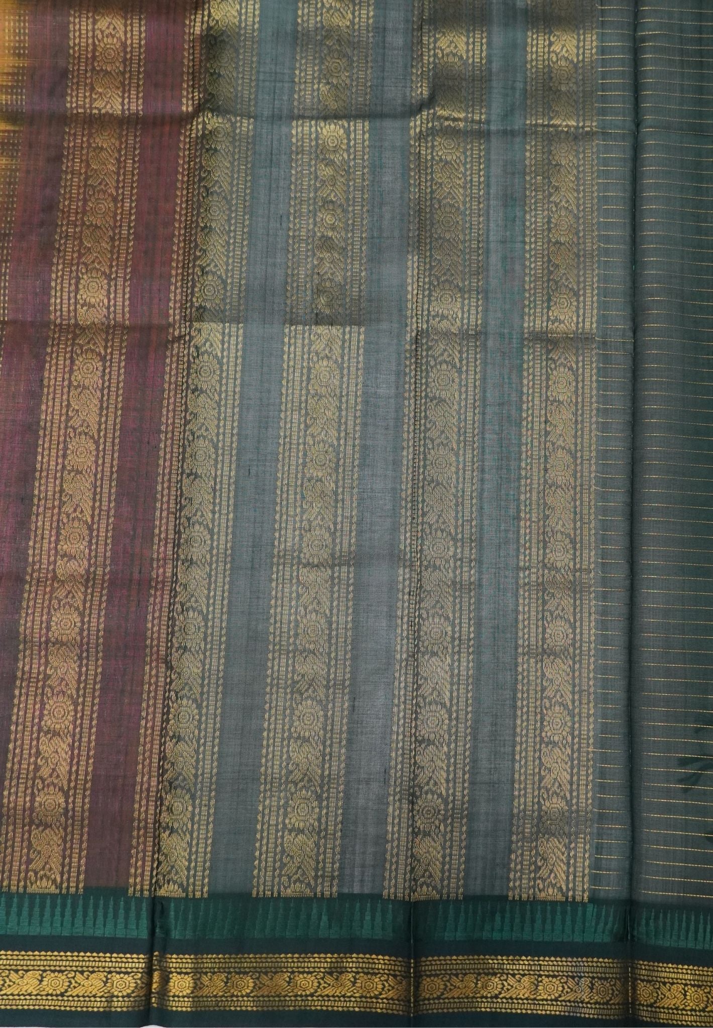 Pure Silk Cotton Saree-Yellowish Peach in Golden Zari Checks with Contrast Border