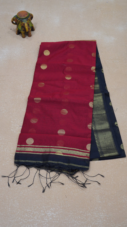 Maheswari Cotton Saree Round Butta-Black