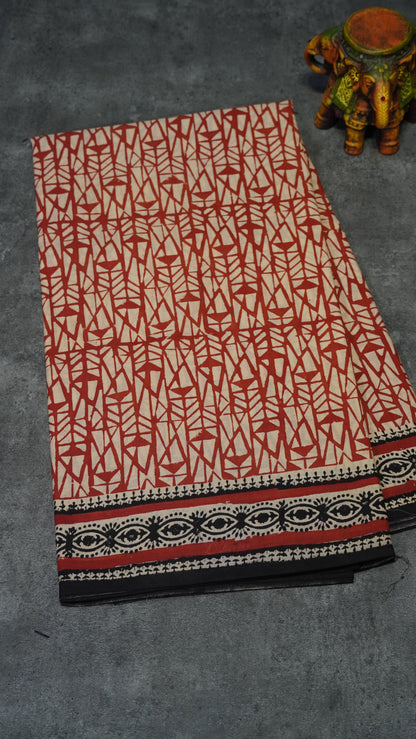 Mul Mul Cotton Saree Red