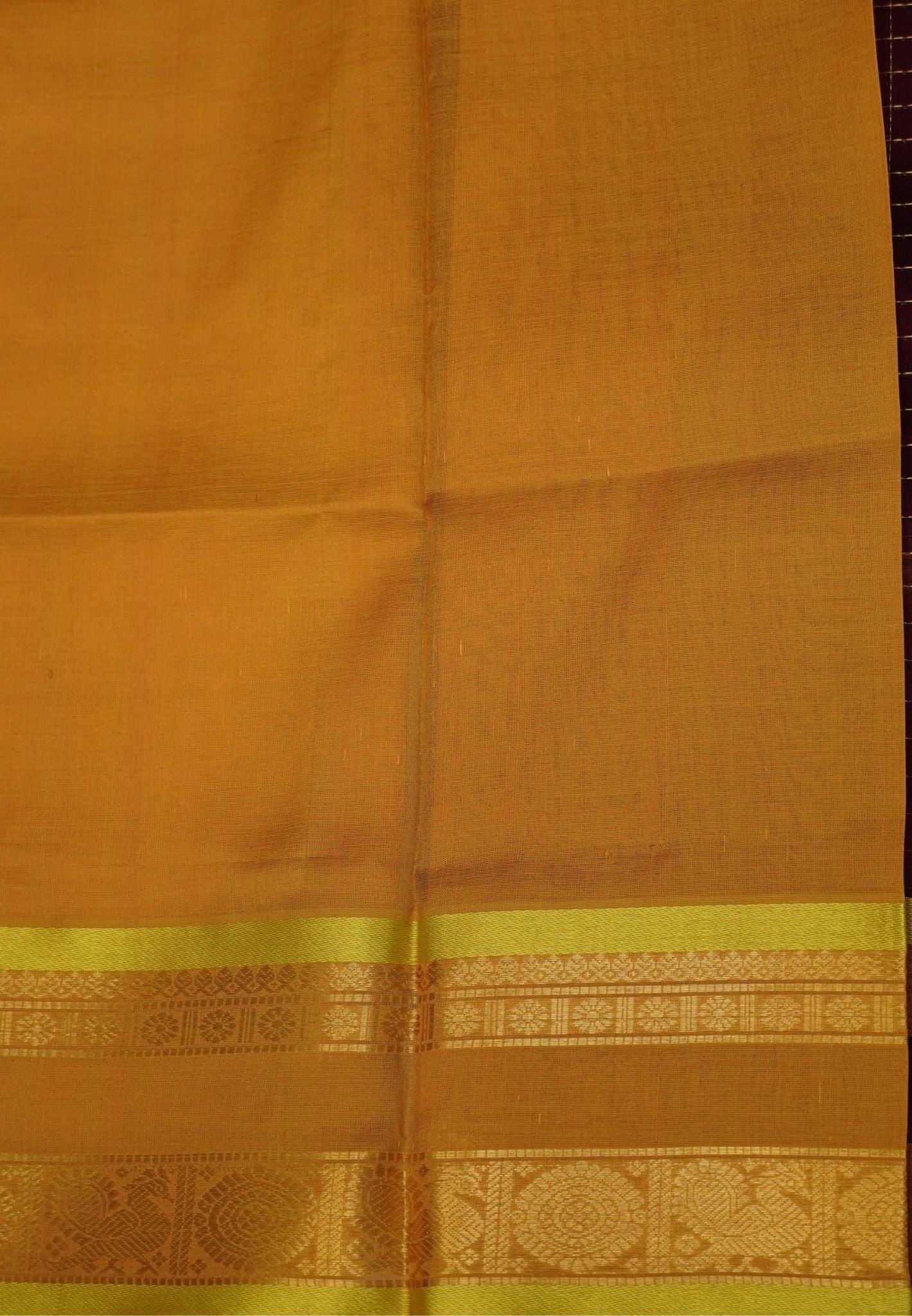 Pure Silk Cotton Saree-Coffee Brown in Golden Zari Checks with Contrast Border