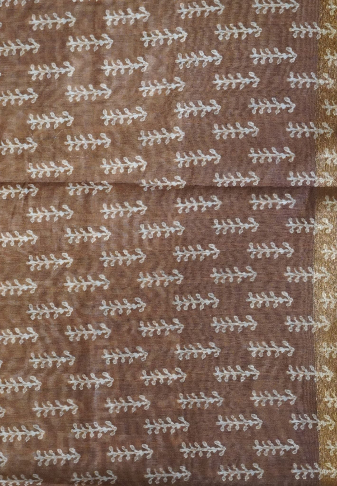 Semi Chanderi Saree-Khaki with Peacock Embroidery