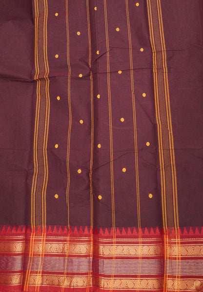Kanchi Cotton Saree-Arakku-Red With Gopuram Zari Border